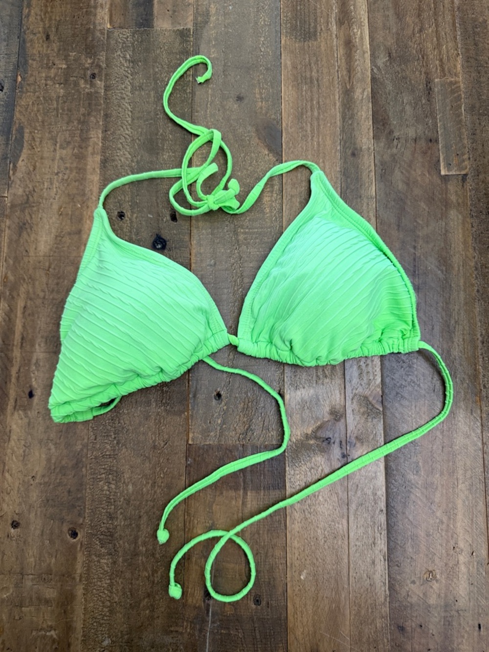 Neon Green Ribbed Triangle Bikini Top